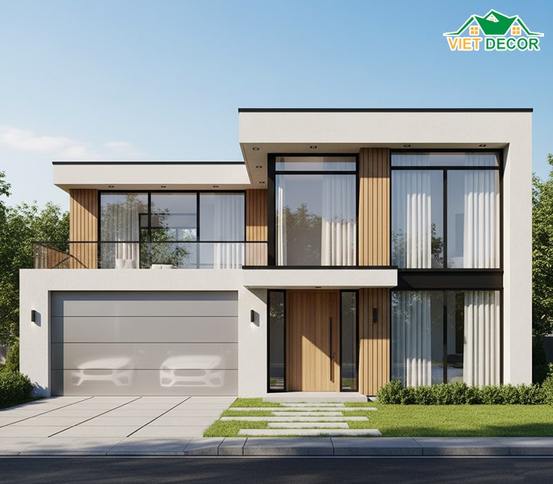 Mẫu nhà 2 tầng 5 phòng ngủ 200m2 có gara ô tô