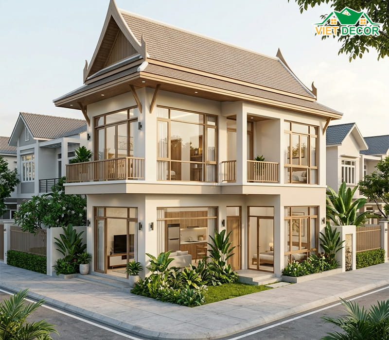 Mẫu nhà 2 tầng 80m2 mái Thái sang trọng