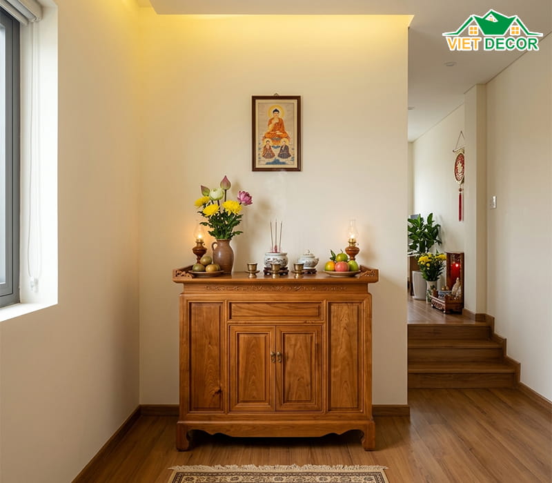 Lưu ý quan trọng khi thiết kế phòng thờ trong nhà 2 tầng diện tích 80m2