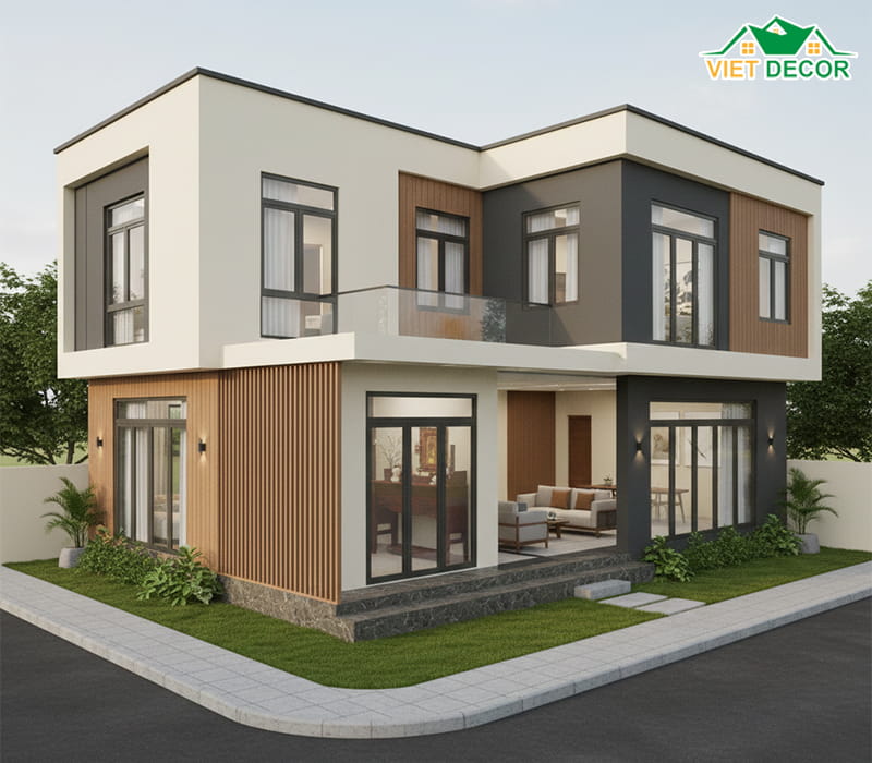 Thiết kế nhà chữ L 2 tầng tối ưu không gian thờ tự