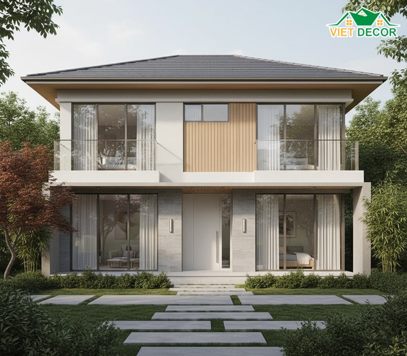 Mẫu nhà 6x15 2 tầng 4 phòng ngủ mái Nhật