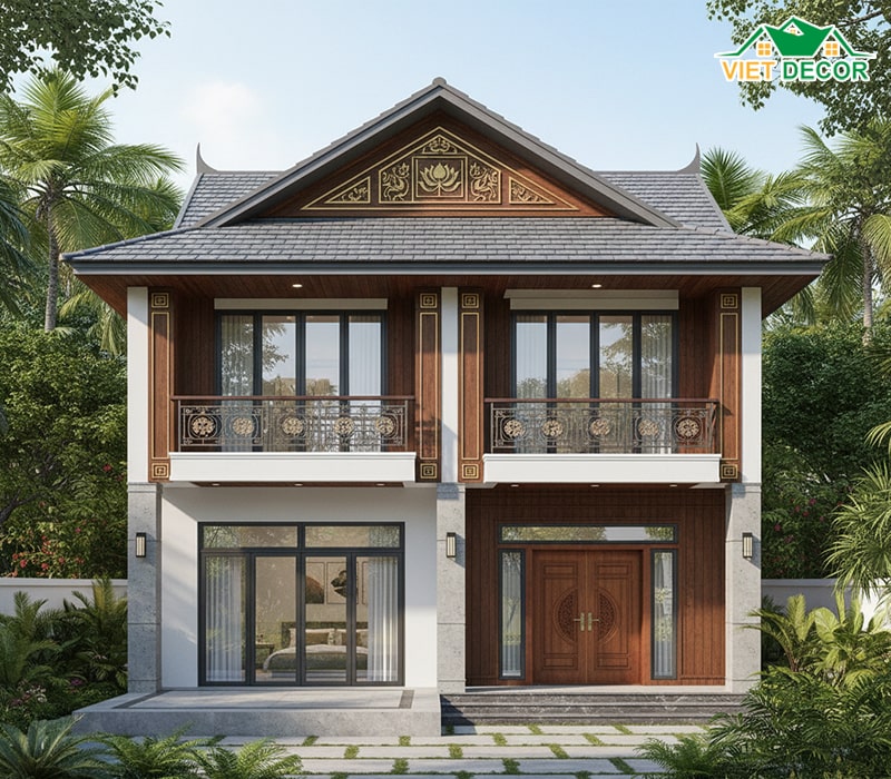 Mẫu nhà 6x15 2 tầng 4 phòng ngủ mái Thái
