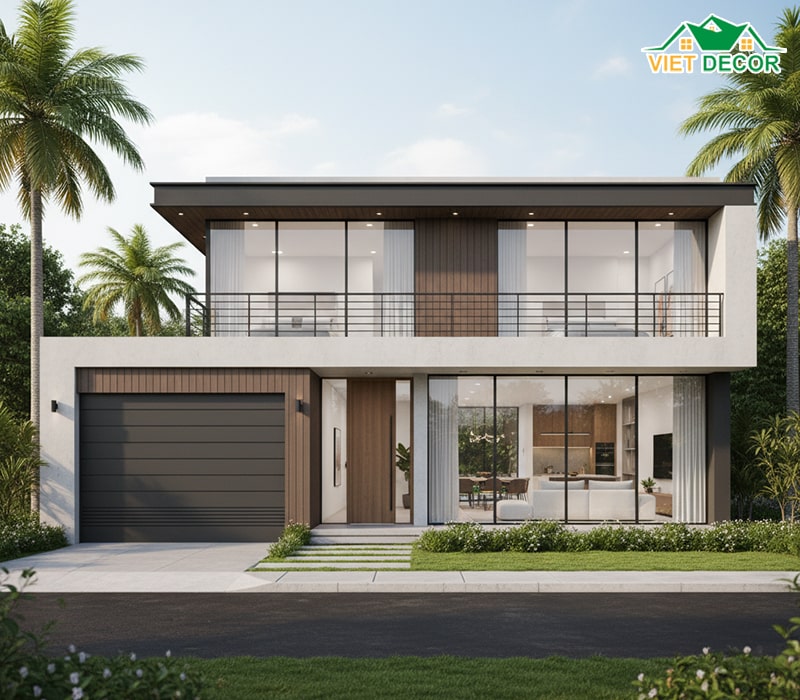 Thiết kế nhà 6x15 2 tầng 4 phòng ngủ có gara ô tô