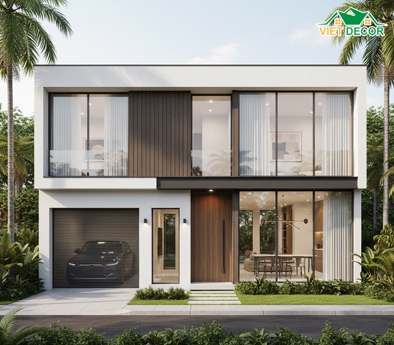 Thiết kế nhà 6x15 2 tầng 4 phòng ngủ có gara ô tô