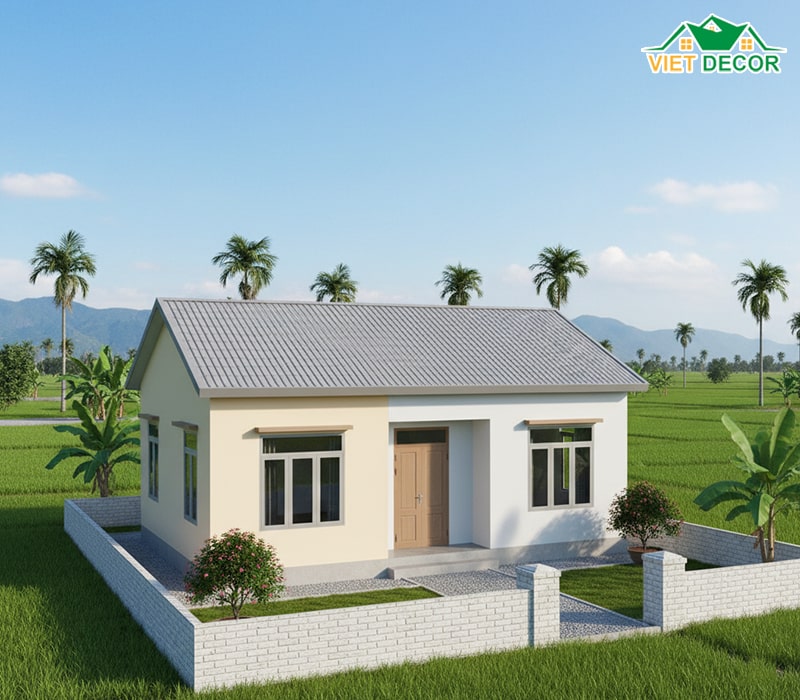 Mẫu nhà cấp 4 2 phòng ngủ mái tôn đơn giản