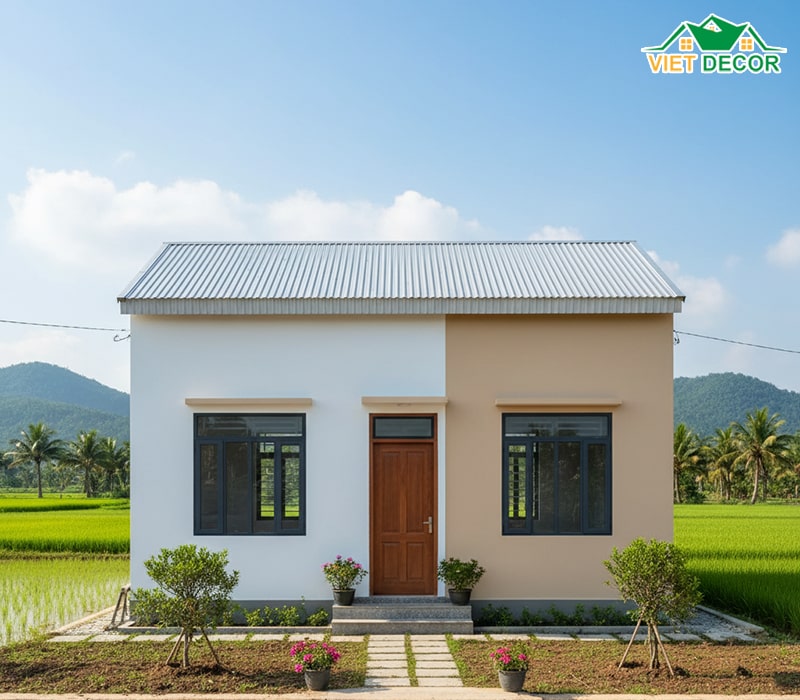 Mẫu nhà cấp 4 2 phòng ngủ mái tôn đơn giản