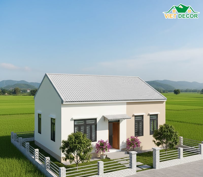 Mẫu nhà cấp 4 2 phòng ngủ mái tôn đơn giản