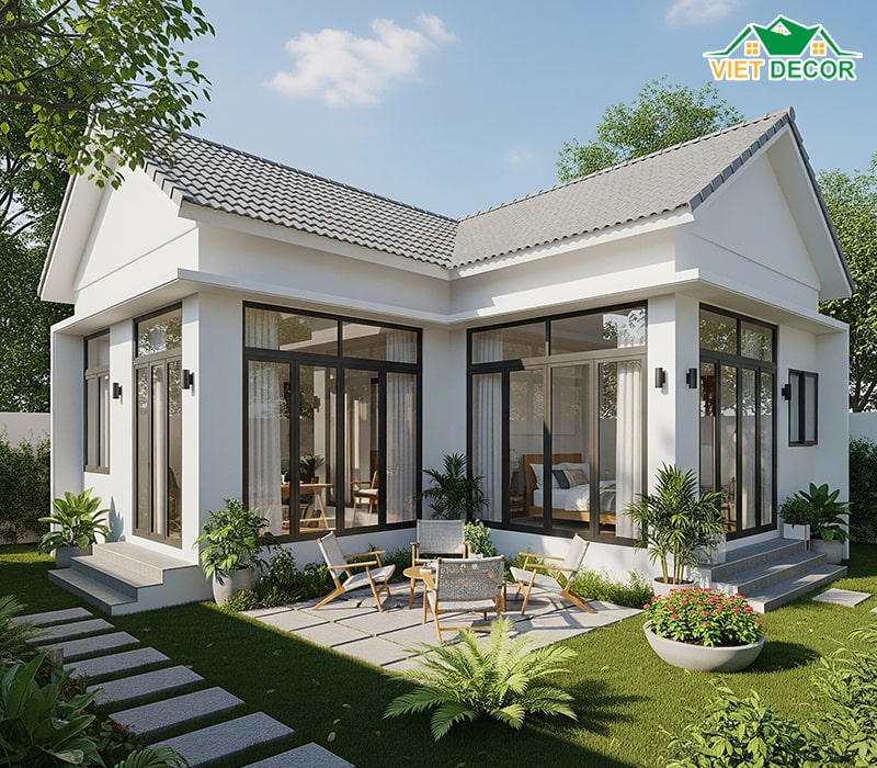 Mẫu nhà cấp 4 2 phòng ngủ 70m2 chữ L