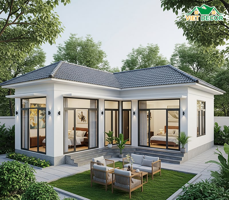 Mẫu nhà cấp 4 2 phòng ngủ 70m2 chữ L