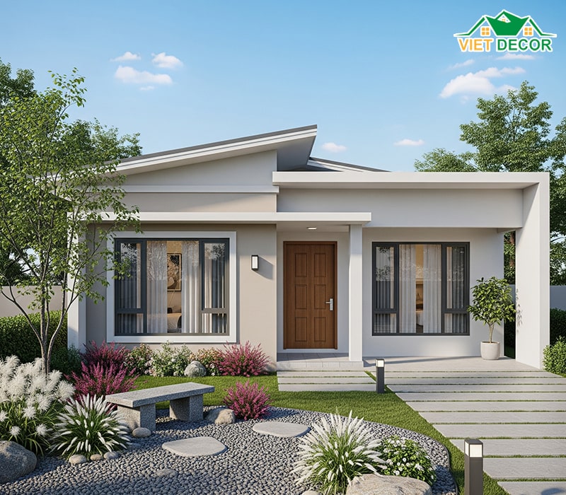 Mẫu nhà cấp 4 2 phòng ngủ 70m2 có sân vườn