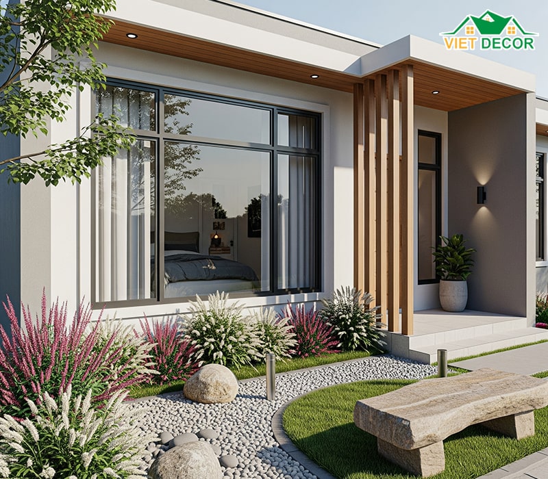 Mẫu nhà cấp 4 2 phòng ngủ 70m2 có sân vườn