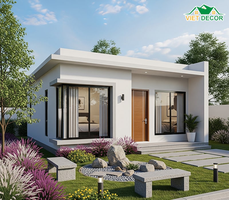 Mẫu nhà cấp 4 2 phòng ngủ 70m2 có sân vườn