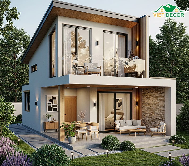 Mẫu nhà cấp 4 2 phòng ngủ 70m2 có gác lửng