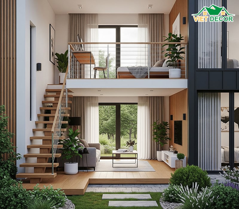 Mẫu nhà cấp 4 2 phòng ngủ 70m2 có gác lửng