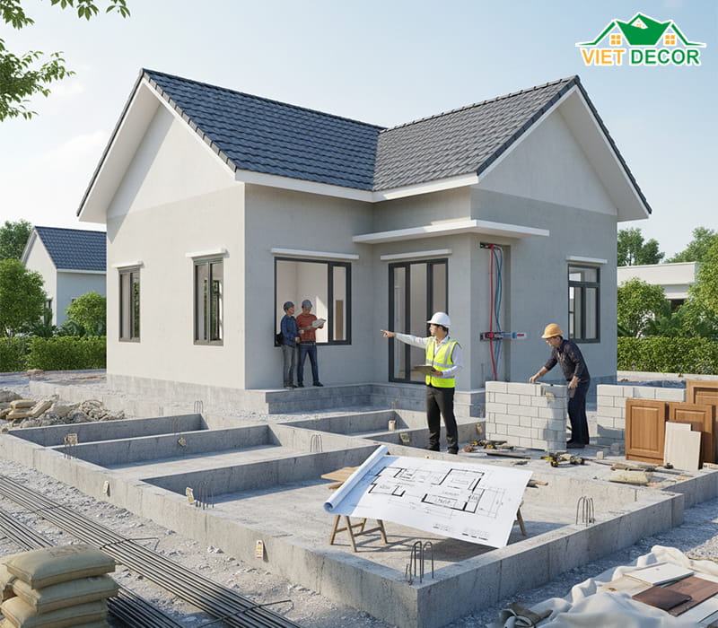 Những lưu ý "vàng" khi bắt tay vào thi công nhà cấp 4 3 phòng ngủ 1 phòng khách 1 phòng bếp