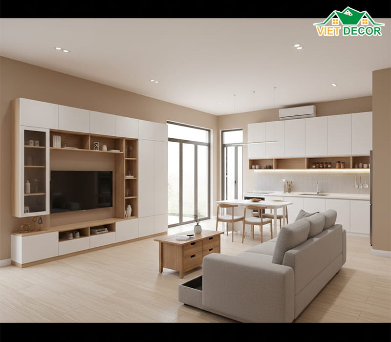 Giải pháp nội thất thông minh cho khu vực bếp và phòng khách