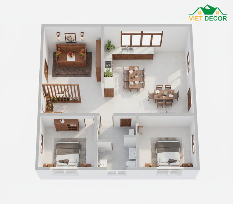 Khu vực bếp và nhà vệ sinh thuận tiện sinh hoạt