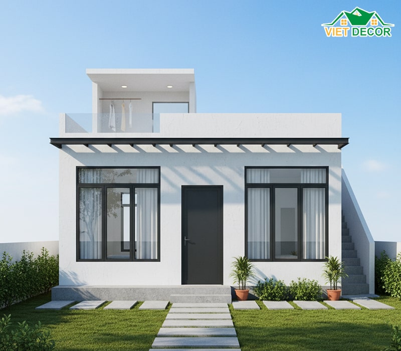 Mẫu nhà cấp 4 mái bằng 3 phòng ngủ hiện đại, đơn giản