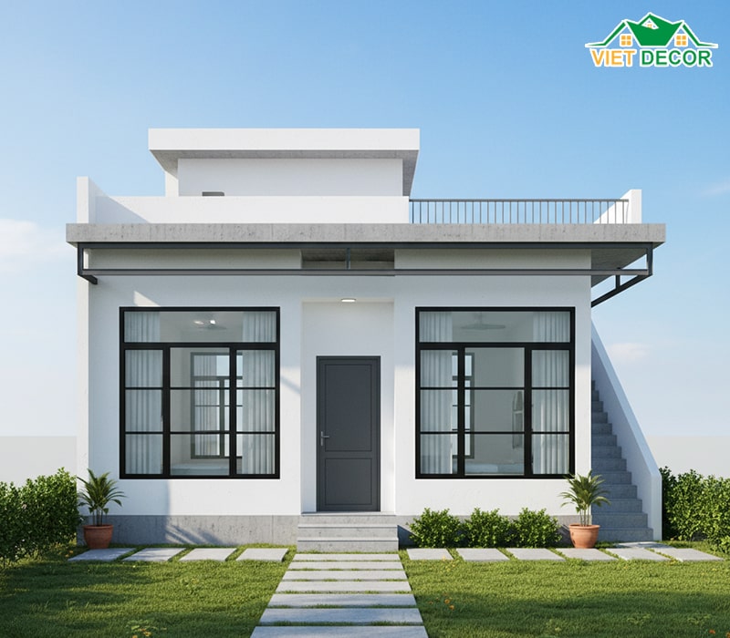 Mẫu nhà cấp 4 mái bằng 3 phòng ngủ hiện đại, đơn giản