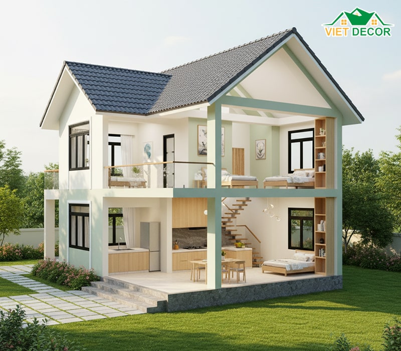 Mẫu nhà cấp 4 có gác lửng