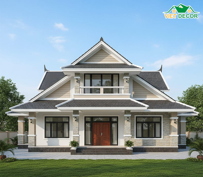 Mẫu nhà cấp 4 gác lửng mái Thái truyền thống