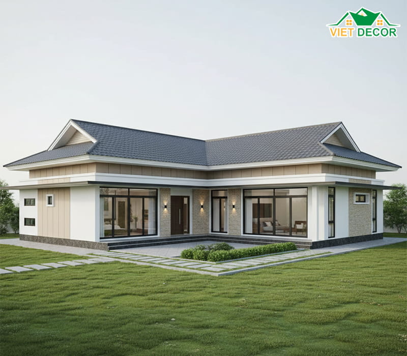 Mẫu nhà cấp 4 mái Nhật chữ L tối ưu diện tích đất