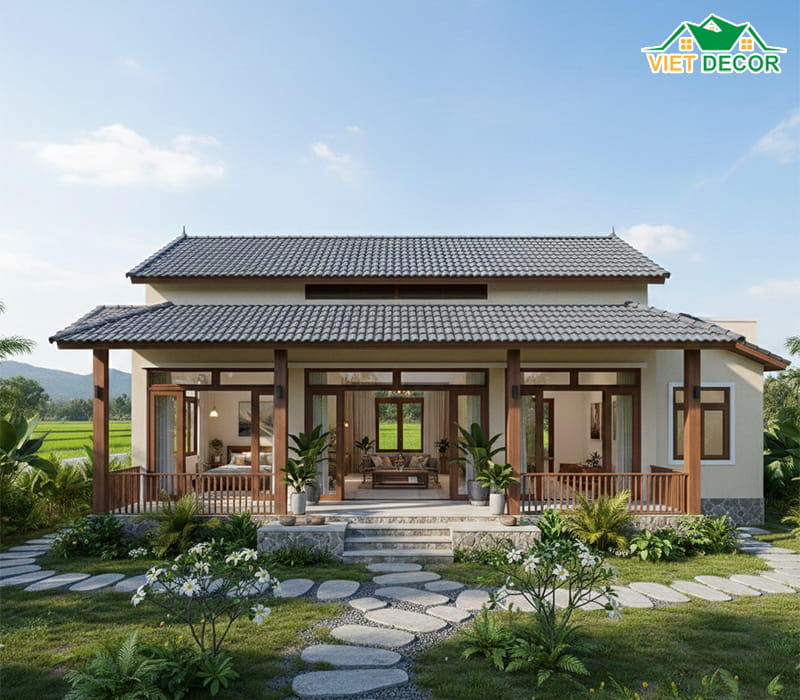 nhà cấp 4 mái Nhật 4 phòng ngủ 1 phòng thờ