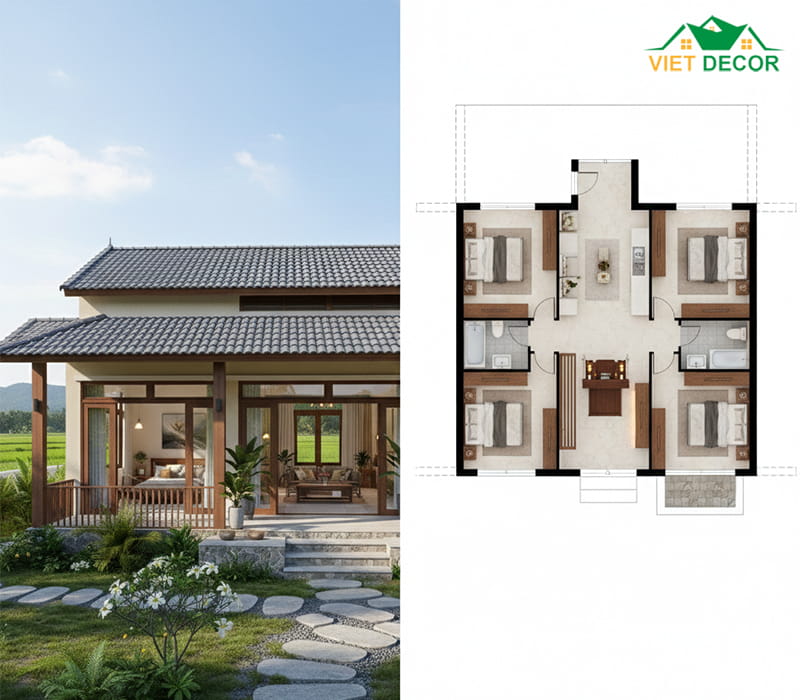 Tại sao nhà cấp 4 mái Nhật 4 phòng ngủ 1 phòng thờ trở thành xu hướng?