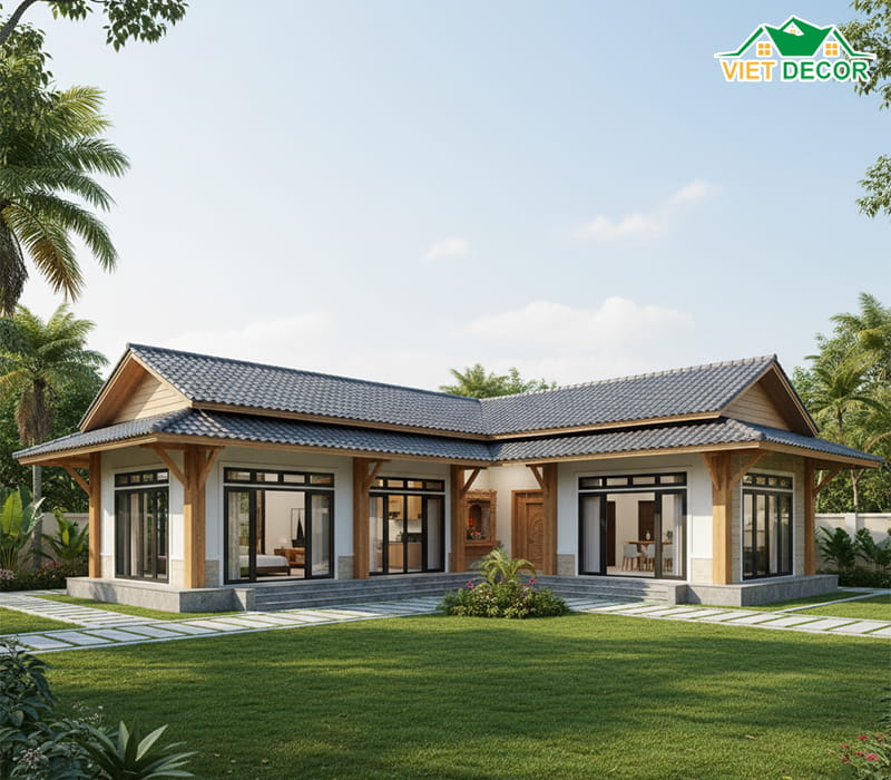 Thiết kế nhà cấp 4 mái Nhật chữ L tối ưu diện tích đất