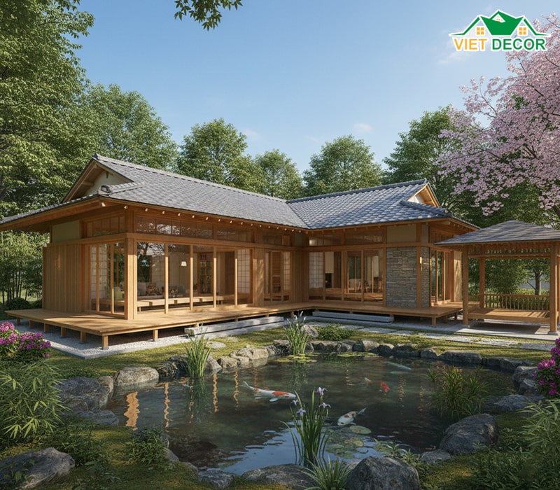 Nhà vườn cấp 4 mái Nhật không gian mở