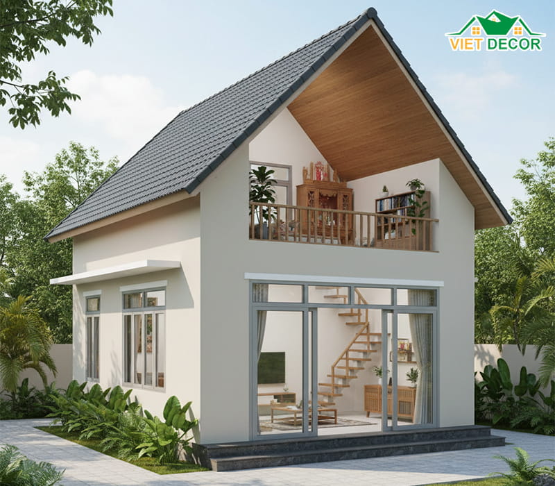Thiết kế nhà cấp 4 mái thái 3 phòng ngủ có gác lửng (nếu cần thêm không gian)
