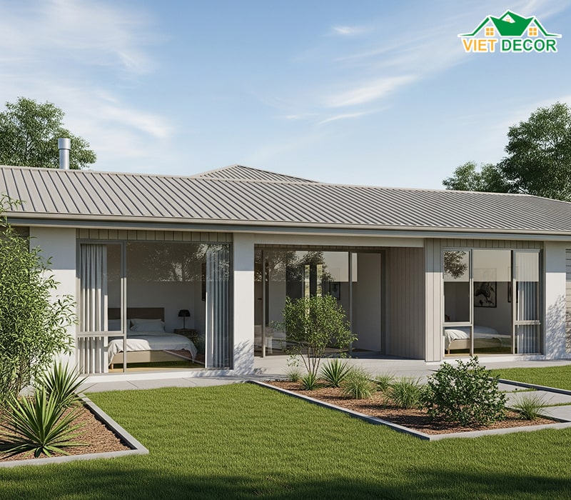 Mẫu nhà cấp 4 mái tôn 2 phòng ngủ