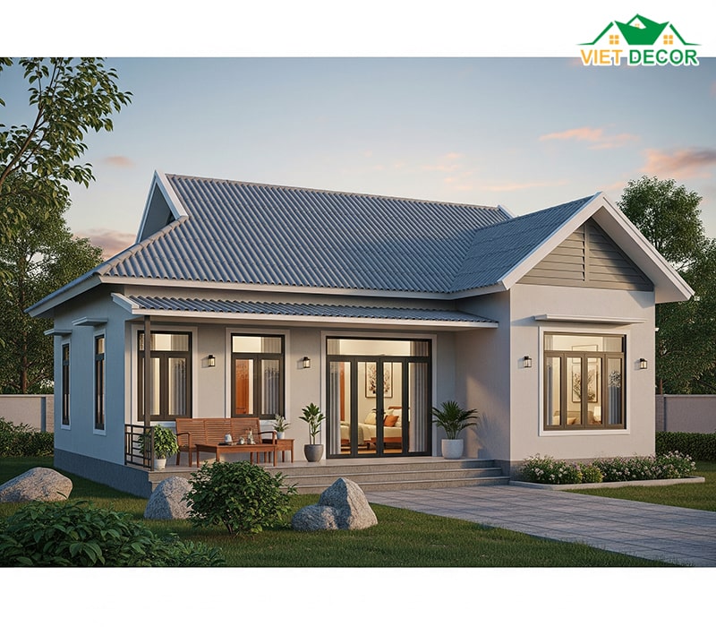 Mẫu nhà cấp 4 mái tôn 3 phòng ngủ