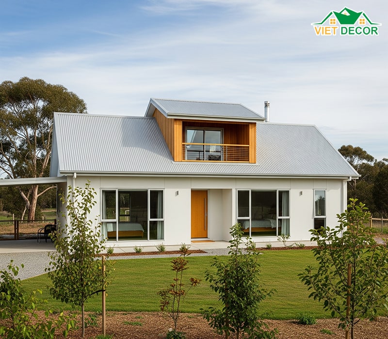 Mẫu nhà cấp 4 mái tôn nông thôn gác lửng