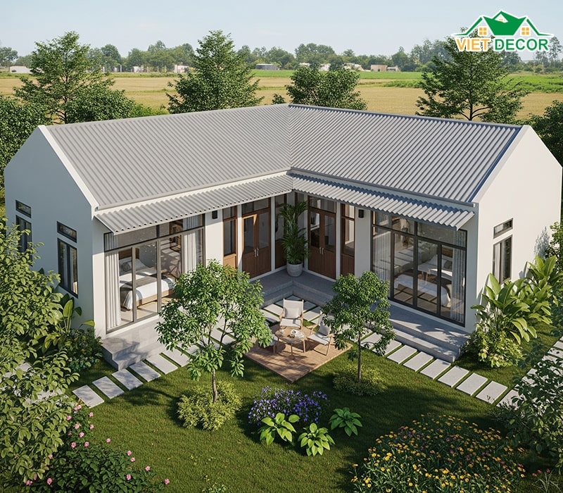 Nhà cấp 4 nông thôn mái tôn hình chữ L