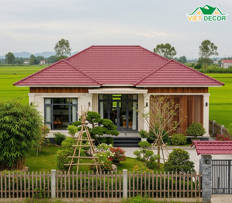 Mẫu nhà cấp 4 mái tôn 2 phòng ngủ giả ngói