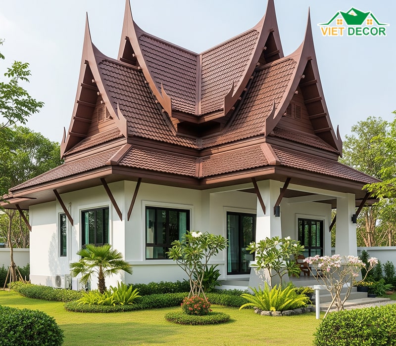 Mẫu nhà cấp 4 mái Thái lợp tôn sang trọng