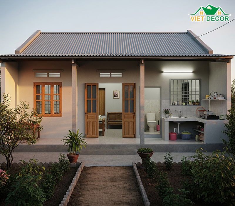 Mẫu nhà cấp 4 mái tôn nông thôn tiết kiệm chi phí