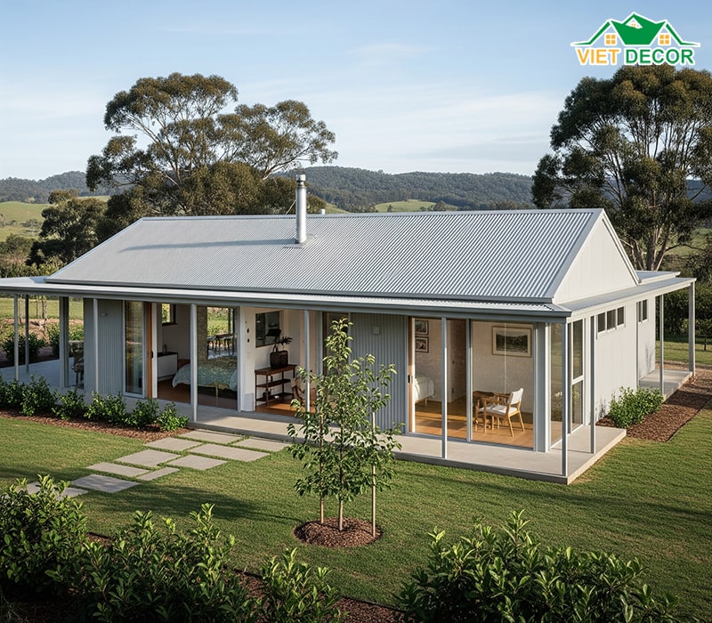 Mẫu nhà cấp 4 nông thôn mái tôn đẹp tối giản