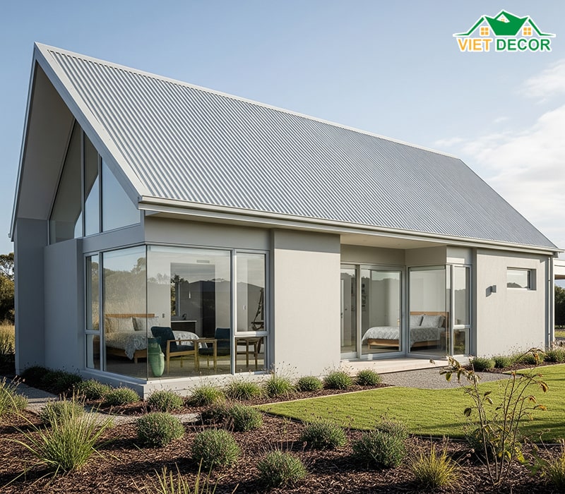 Nhà cấp 4 2 phòng ngủ hệ mái tôn chéo