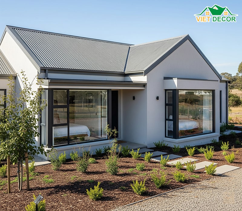 Mẫu nhà cấp 4 mái tôn 2 phòng ngủ (Cơ bản)