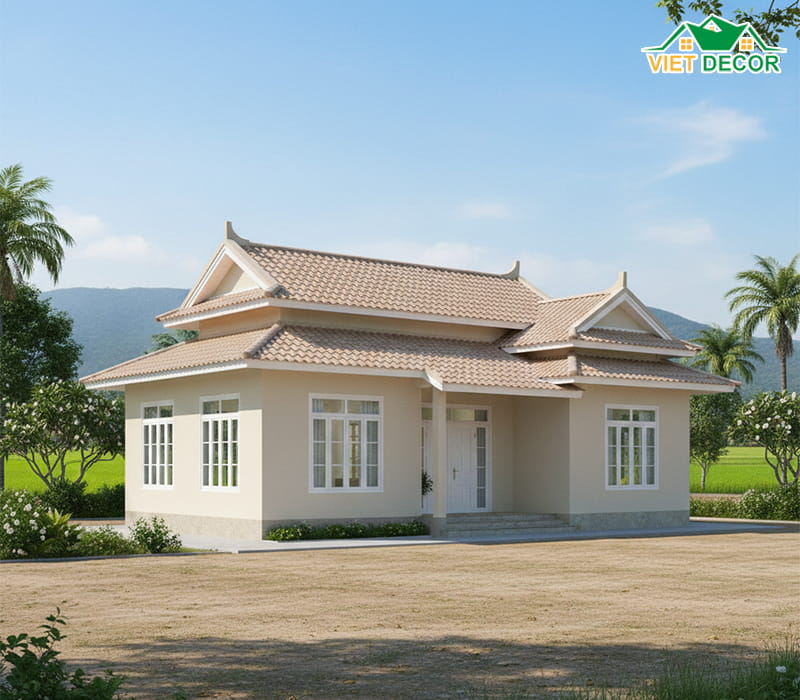 Mẫu nhà cấp 4 mái tôn giả ngói giả mái Thái