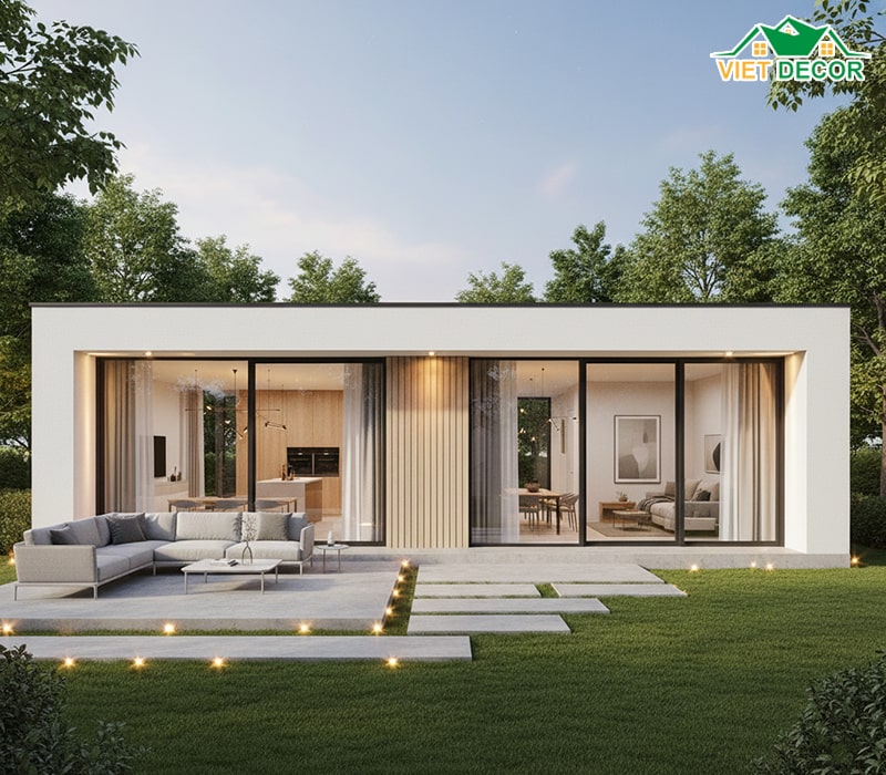 Mẫu nhà ống 1 tầng 3 phòng ngủ 100m2 mái bằng hiện đại