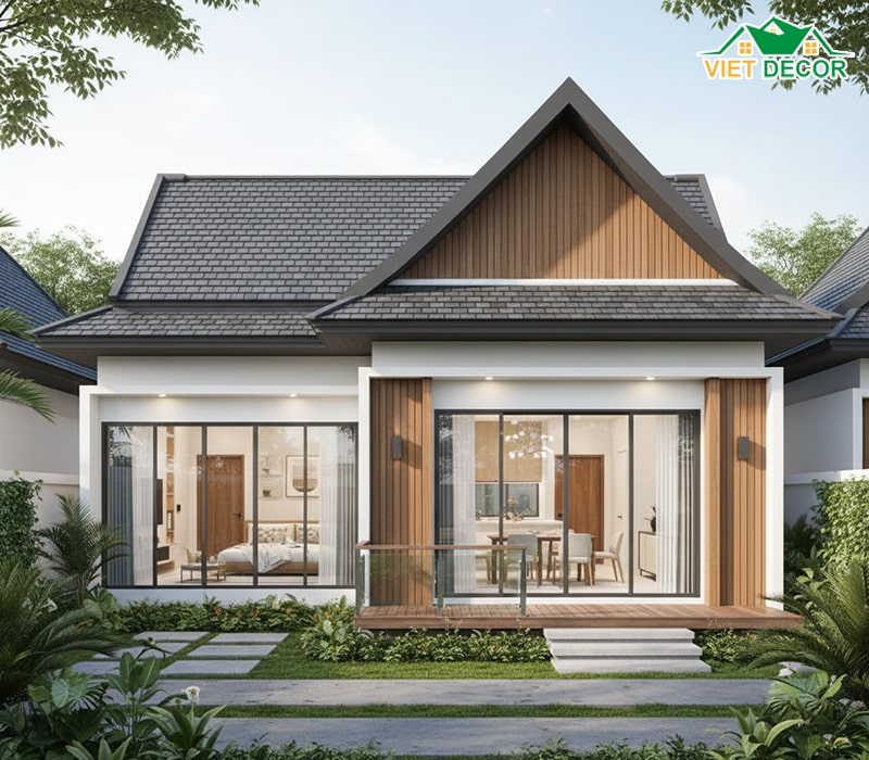 Mẫu nhà ống 1 tầng mái Thái sang trọng