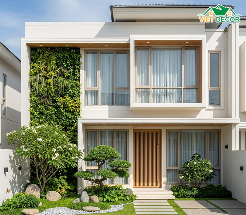 Mẫu nhà ống 2 tầng 3 phòng ngủ 1 phòng thờ có sân vườn nhỏ