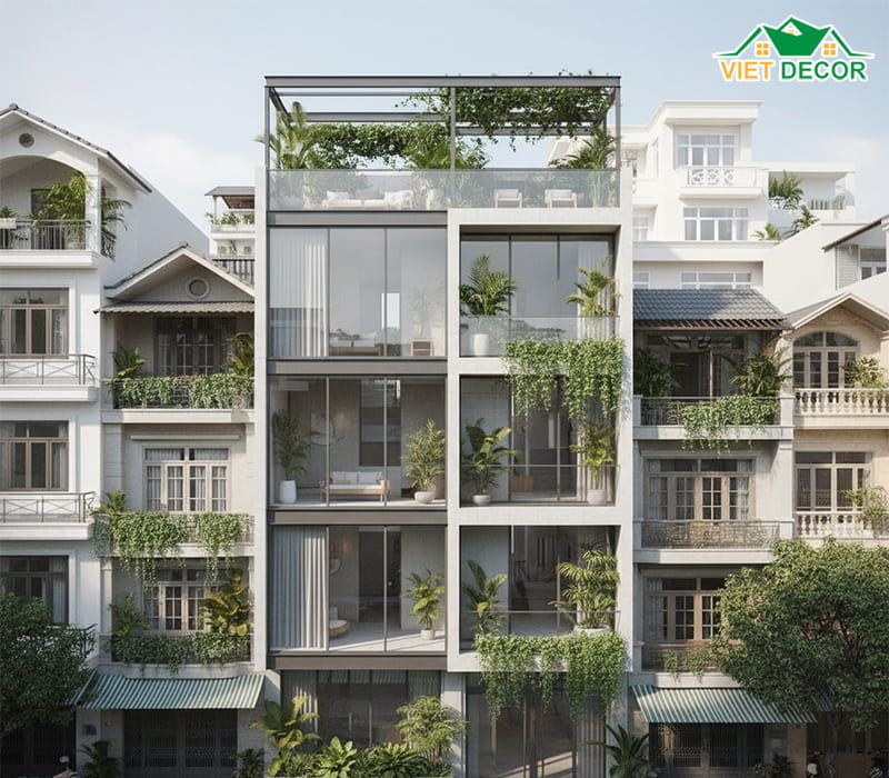 Mẫu thiết kế nhà phố 4 tầng phong cách hiện đại, tối giản