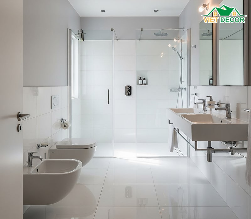Gạch lát nền nhà vệ sinh màu trắng