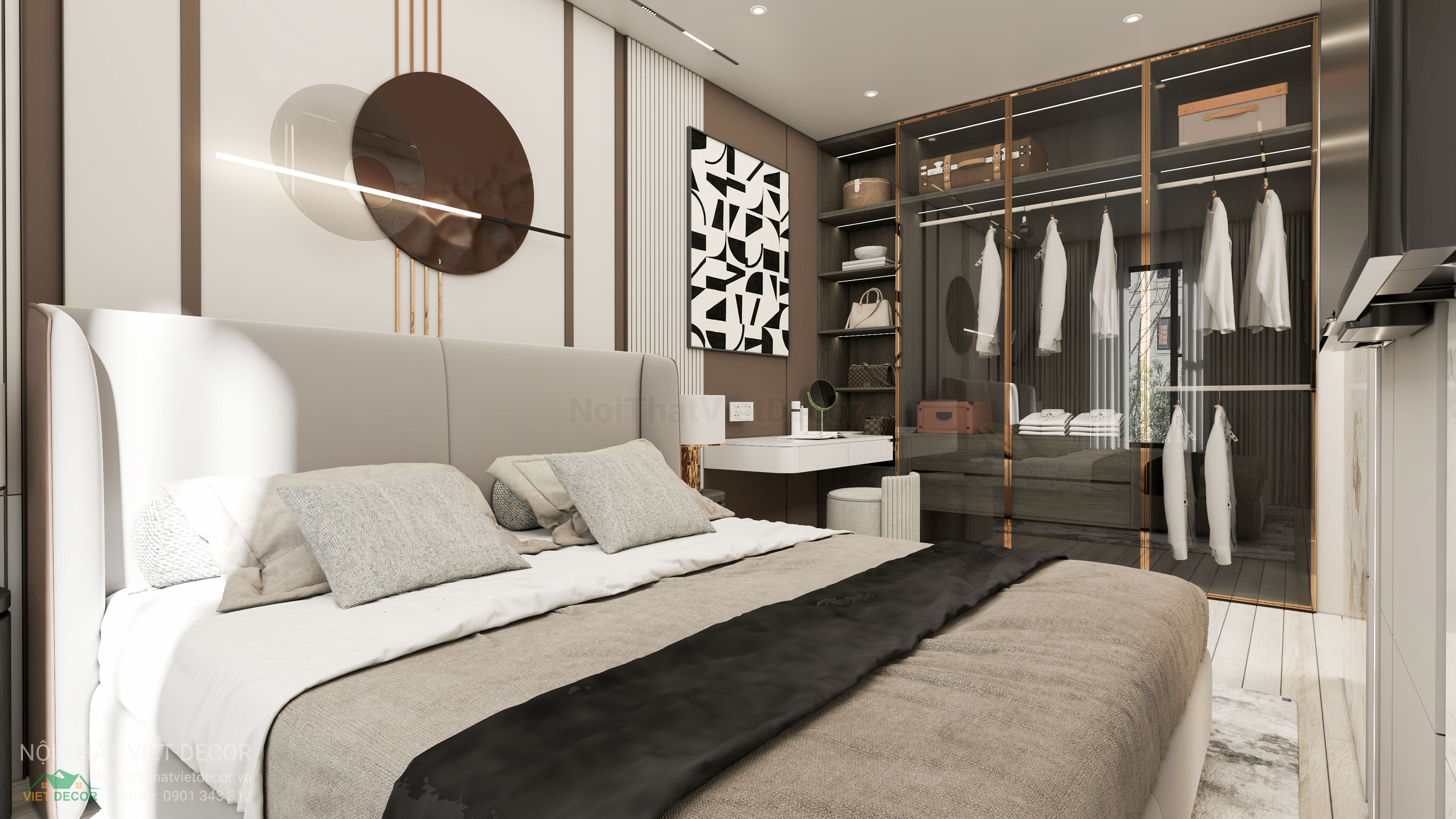 Nội Thất Việt Decor thiết kế thi công nội thất hiện đại sang trọng căn hộ 2 phòng ngủ chung cư Celesta Rise Nhà Bè TP HCM phòng ngủ master