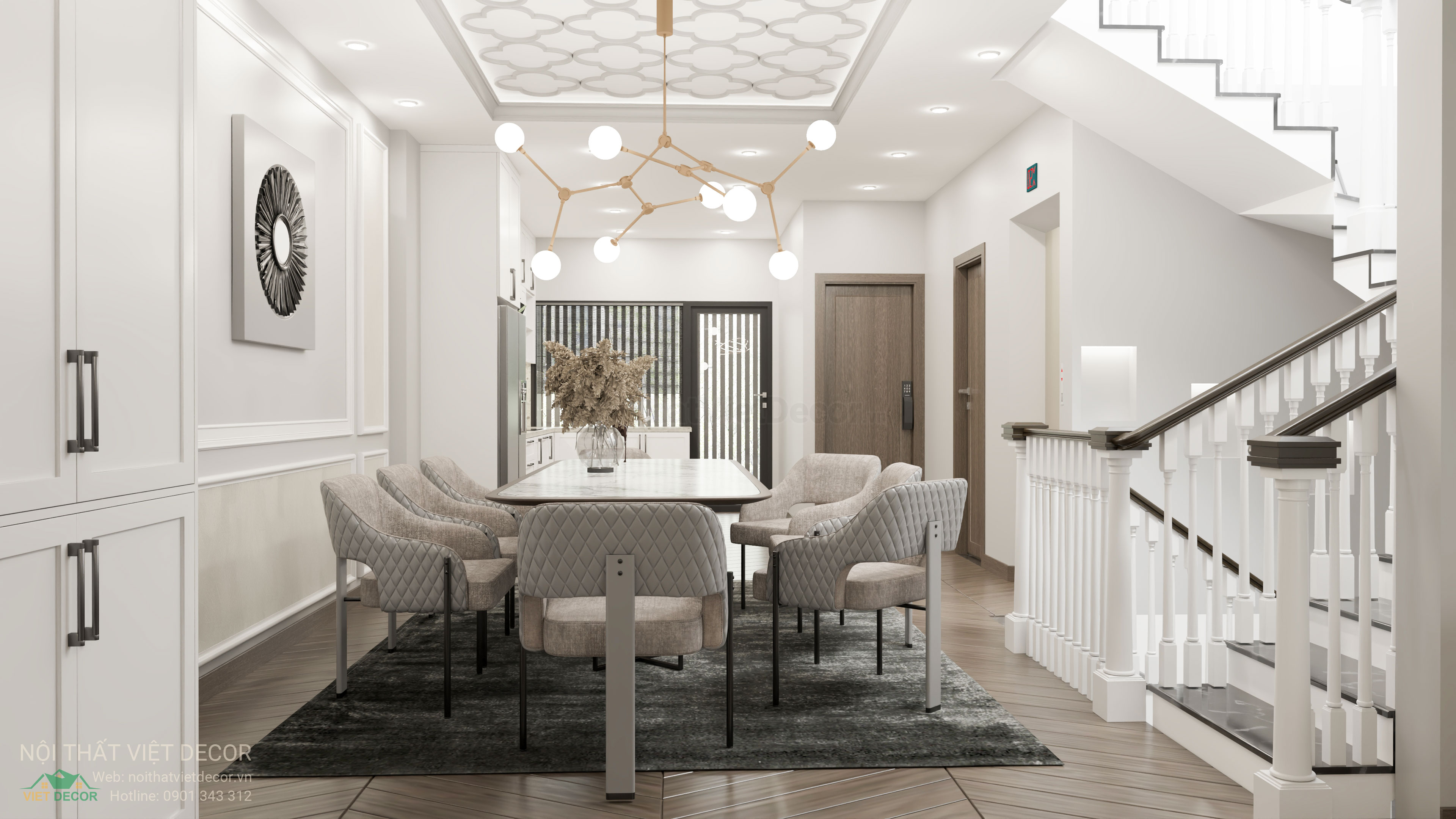 Nội Thất Việt Decor thiết kế nội thất phòng khách bếp nhà phố T&T Millennia Tây Ninh - Long An phong cách tân cổ điển