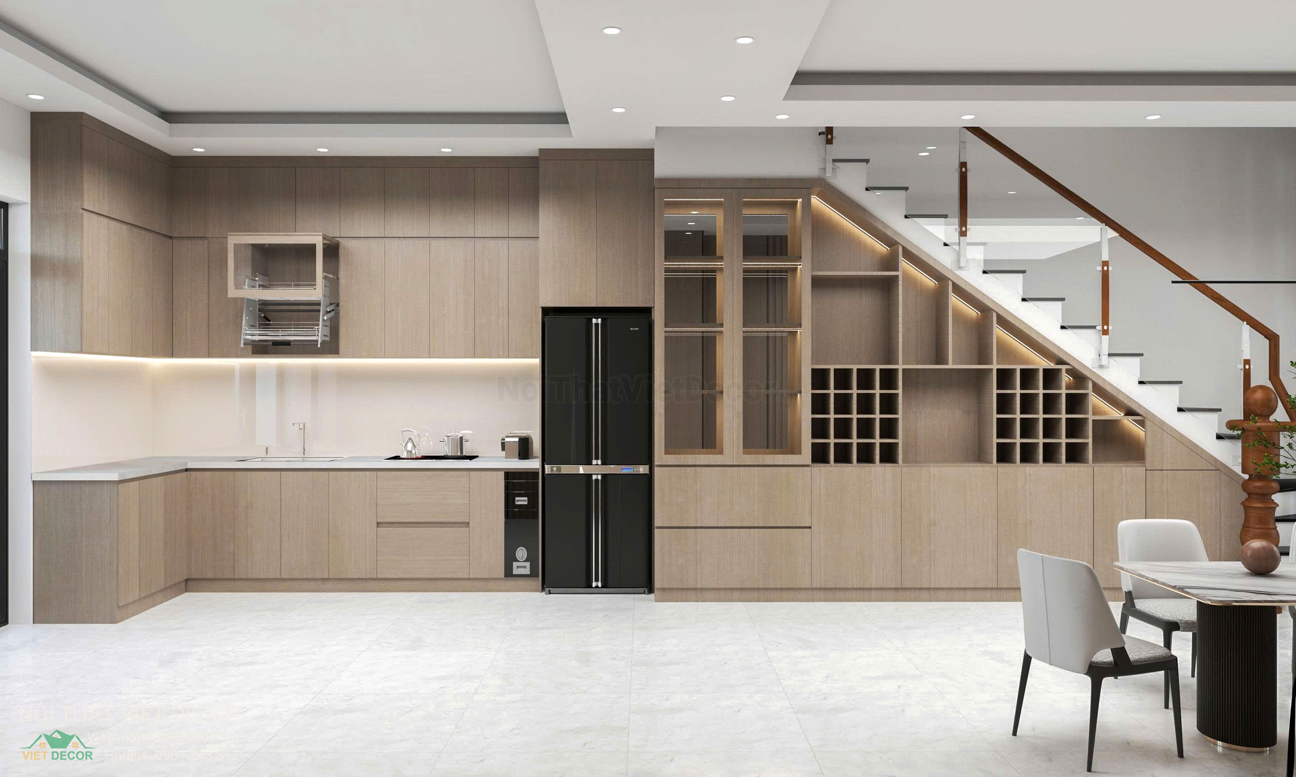 Nội Thất Việt Decor thiết kế nội thất hiện đại nhà phố khu đô thị Lavilla Green City Long An Tây Ninh tủ bếp